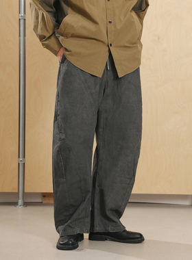 NOEARS春季设计感燕尾灰色分割线做旧弯刀裤日系宽松工装休闲裤