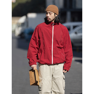 防风 夹克日系复古户外冲锋衣宽松外套薄款 NOEARS红色可拆卸袖 工装