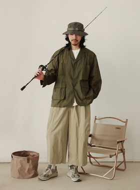 NOEARS日系复古橄榄绿色长袖宽松防晒衣夏季多口袋轻薄情侣外套