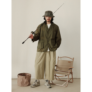 NOEARS日系复古橄榄绿色长袖宽松防晒衣夏季多口袋轻薄情侣外套