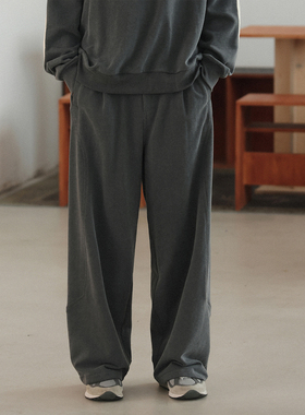NOEARS日系复古深灰色宽松直筒松紧腰针织长裤休闲分割线卫裤运动