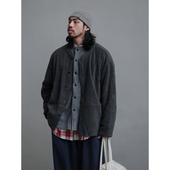 NOEARS秋冬小立领深灰色摇粒绒设计款 外套日系复古休闲保暖夹克