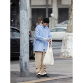 NOEARS蓝色设计感衬衫 免烫衬衣高级感 男宽松Cityboy通勤日系长袖