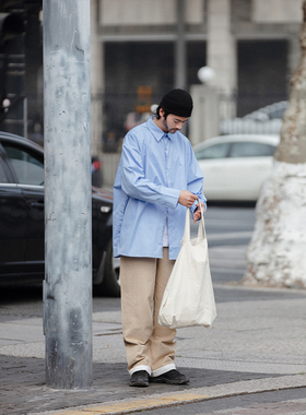 NOEARS蓝色设计感衬衫男宽松Cityboy通勤日系长袖免烫衬衣高级感