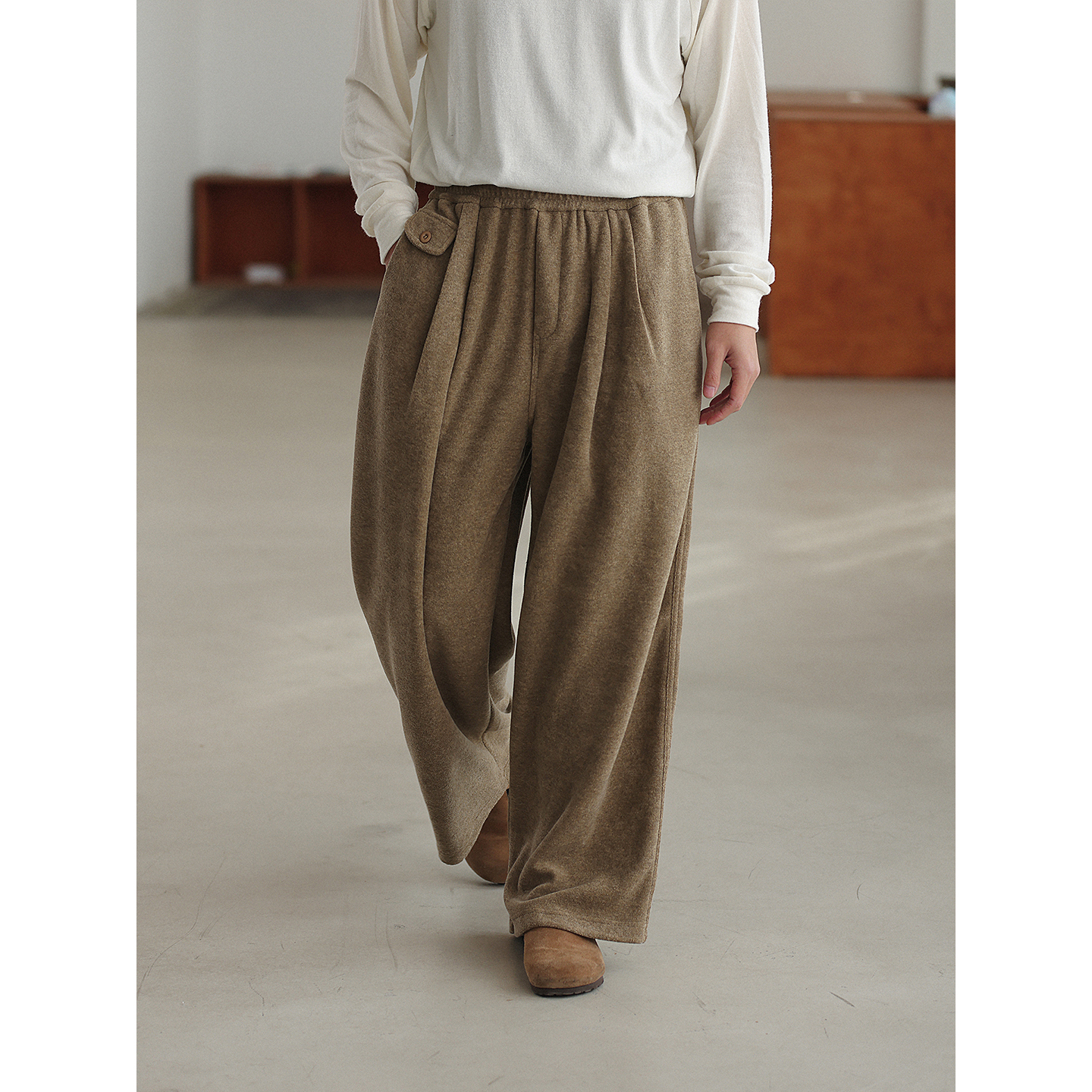 NOEARS冬季保暖阔腿针织裤