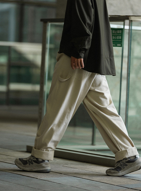 NOEARS复古做旧白色直筒工装多口袋休闲长裤秋冬厚款百搭日系男潮