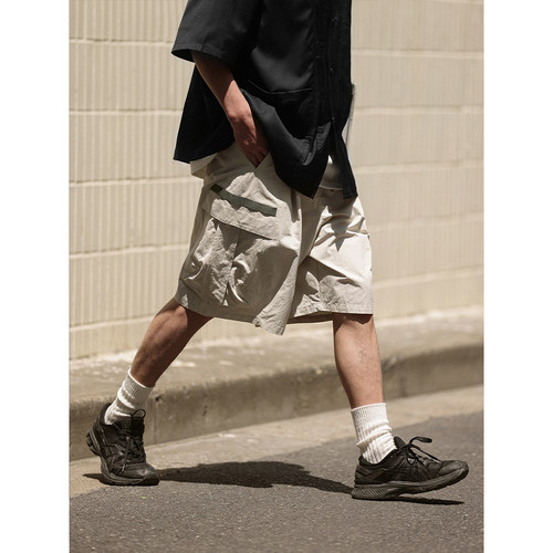 撞色五分休闲裤阔腿裤日系复古