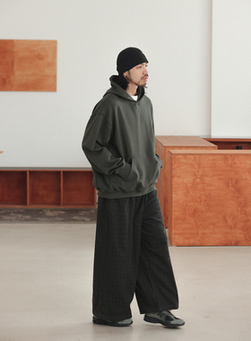 NOEARS日系cityboy暗军绿色复古宽松落肩袖卫衣冬季重磅长袖上衣