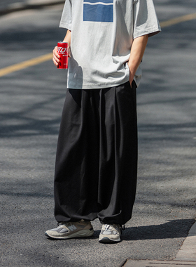 NOEARS天丝垂感黑色武士灯笼裤宽松阔腿束脚工装泰裤辣免烫日系潮