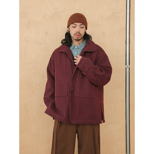 NOEARS新年红条纹毛呢大衣拜年服