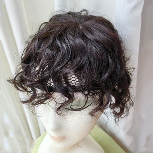 真发假发片大面积手织头顶卷补发片遮白发中年女士刘海透气补发块