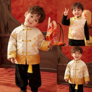 男宝宝唐装马甲拜年服小少爷周岁过新年男童新中式国风夹棉外套潮