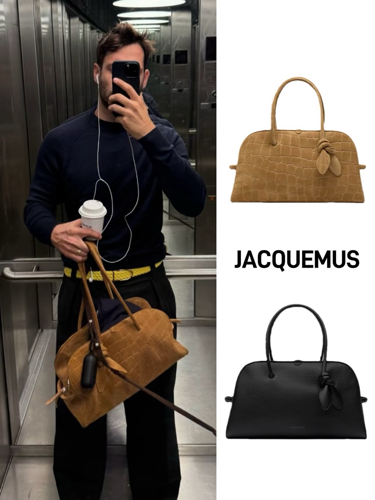 thumbnail for 2025 Autumn/Winter New French Niche Jacquemus Crocodile Pattern First Layer Cowhide Handheld Bowling Bag for Women