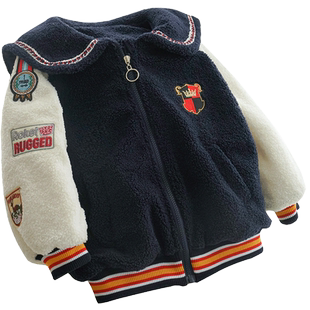 女童冬装棉衣学院风夹棉加厚棉服儿童女宝宝羊羔绒外套女孩夹克