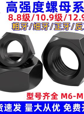 10.9级高强度螺母8.8级螺帽12.9级六角螺丝帽M6M8M10M12M16-M100