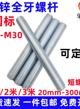 镀锌丝杆国标1米牙条白锌4.8级8.8级12.9级M5M6M8M10M12全牙螺杆