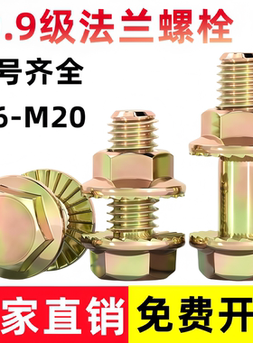 10.9级高强度法兰面螺丝螺母外六角螺栓螺杆套装M6M8M10M12-M20
