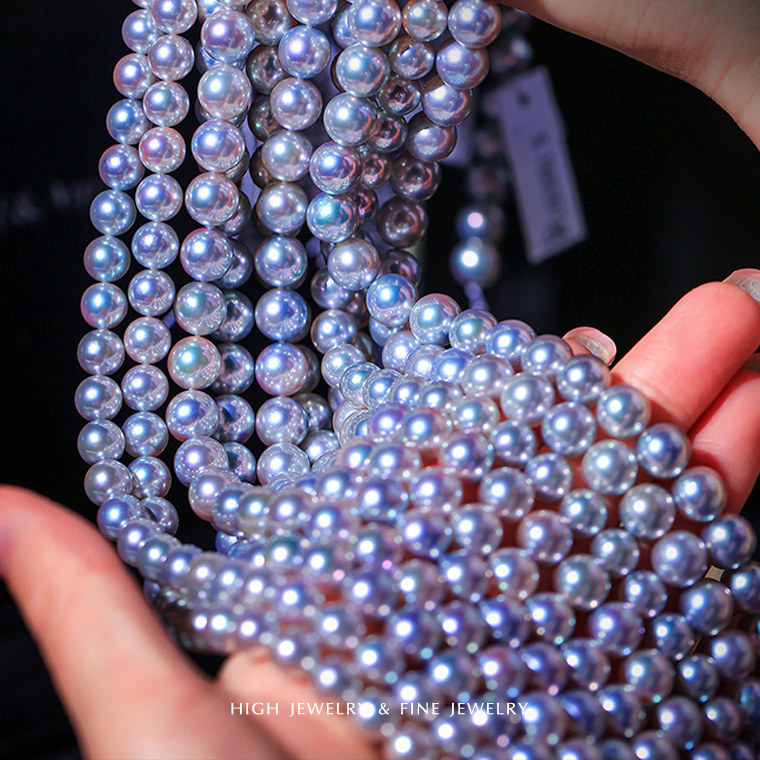 珠宫及品真多麻项链 老客必买日本Akoya银灰蓝珍珠