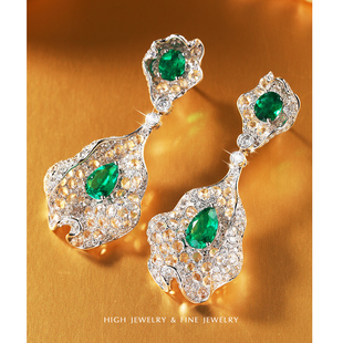 珠宫 高段进阶系列 璀璨闪耀 高贵优雅 尊贵祖母绿&钻石耳环