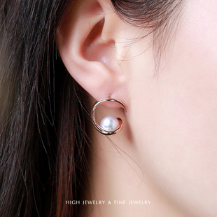珠宫＜天女耳钉＞Akoya海水珍珠耳环19K玫瑰金