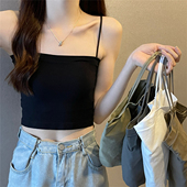 甜酷辣妹短款 白色美背上衣 内搭小吊带内衣女夏打底带胸垫背心女款