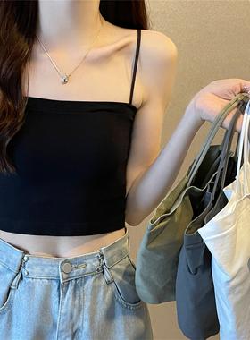 甜酷辣妹短款内搭小吊带内衣女夏打底带胸垫背心女款白色美背上衣