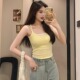 新款 上衣夏 显瘦无袖 纯欲辣妹假2件设计吊带韩版 背心女带胸垫修身