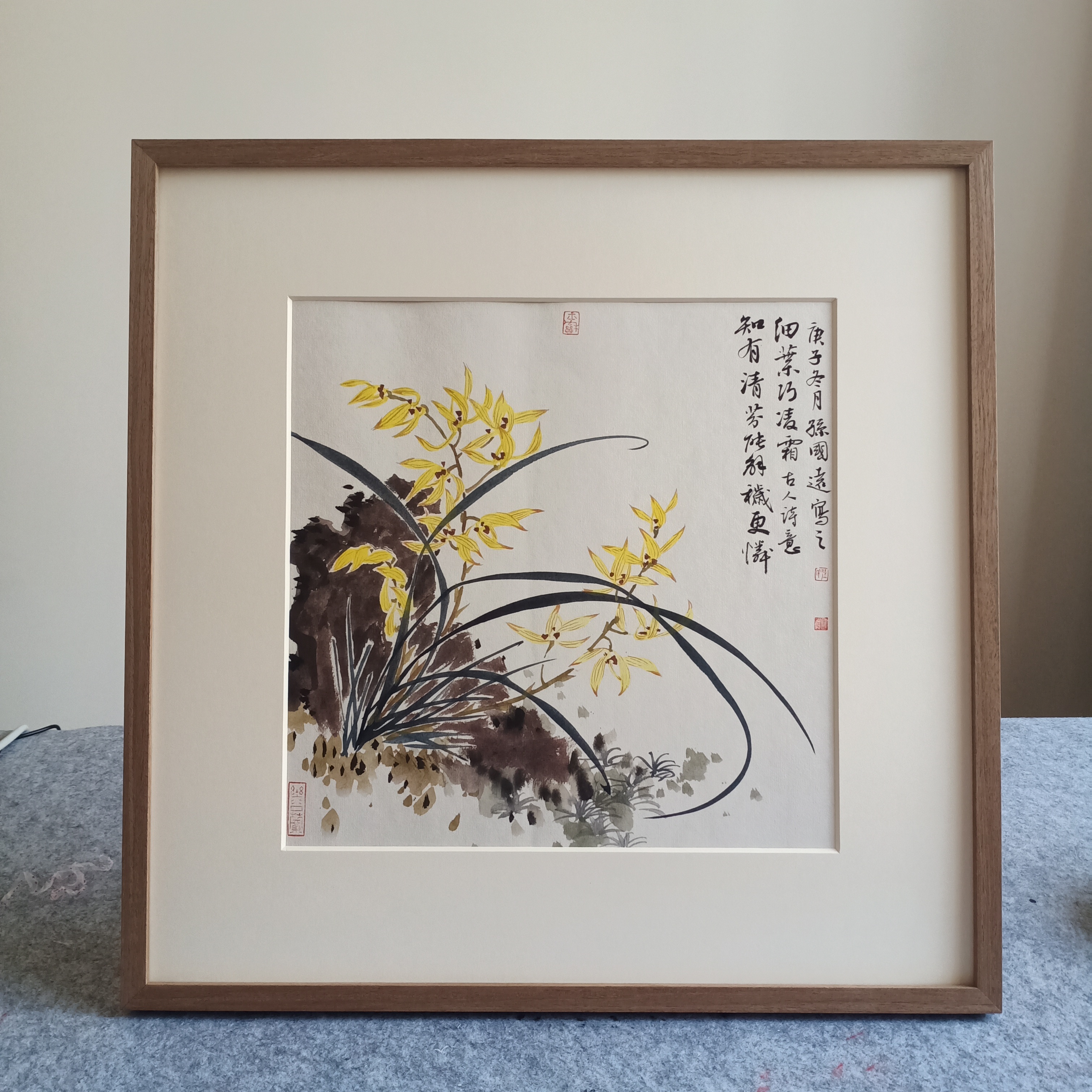 纯手绘兰花斗方宣纸画芯听梅堂草虫国画客厅新中式卧室装饰画挂画图片