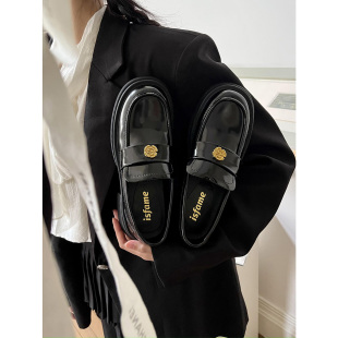 一拾方「山茶」黑色系复古小香风设计 乐福 圆头厚底单鞋