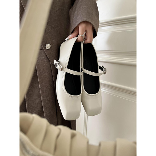 一拾方「白露」小众复古方头超软玛丽珍白色系四季小单鞋