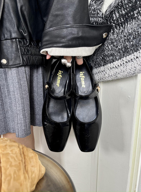 一拾方「小金豆」系列新款复古一字带设计 油皮玛丽珍单鞋