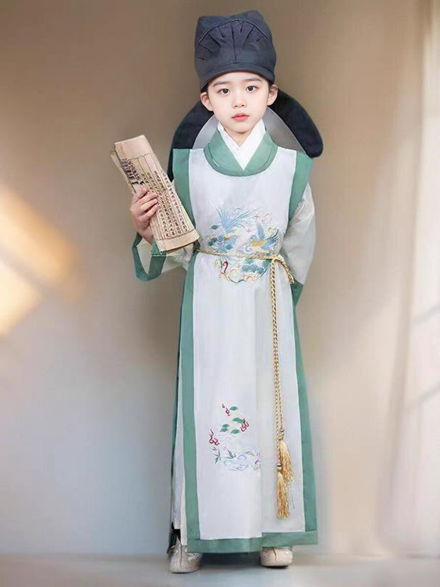 儿童古装汉服男童帅气圆领唐朝诗人书生小书童国学古诗朗诵演出服