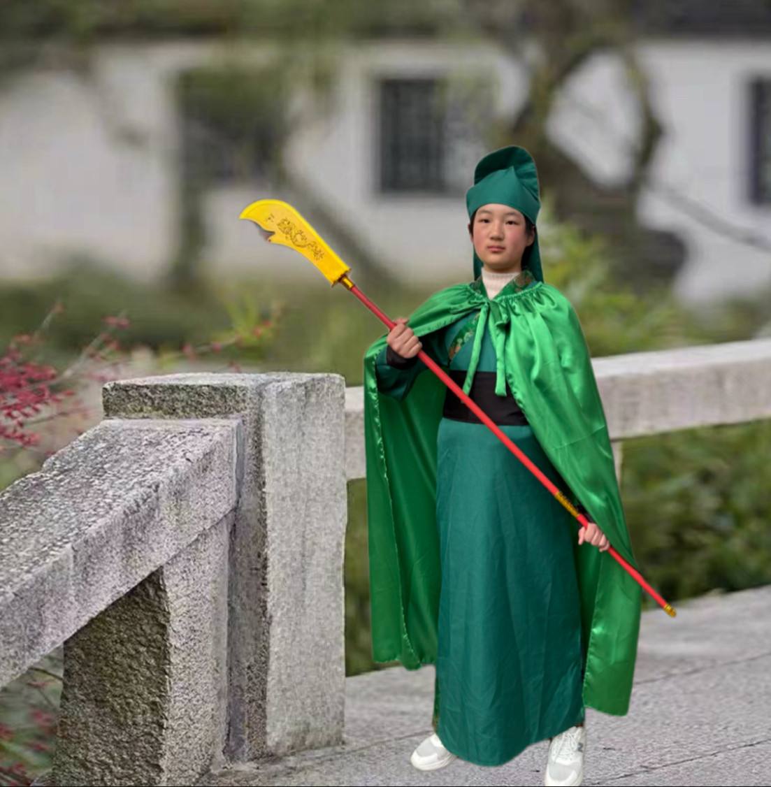 关公衣服关羽帽子披风表演服装舞台道具三国年会小品演出绿色古装