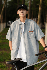 夏季牛仔短袖衬衫港风潮流休闲外套男227-6-1102-p55图片