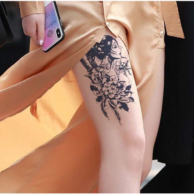 山海经满背草本纹身贴半永久花臂胸部持久防水刺青纹身图腿部模板