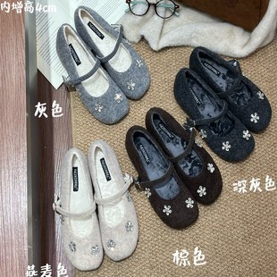 春秋季 內(nèi)圓頭絨面瑪麗珍單鞋 女鞋 子2025新款 紅色配裙子晚晚鞋