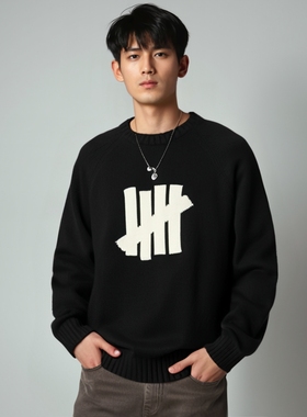 HIAUTO UND秋冬季明星同款毛衣男女情侣款大LOGO图案加厚外套