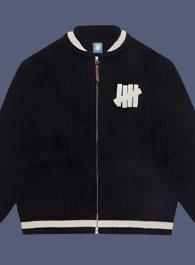 HIAUTO UND秋冬季明星同款拼接毛衣男女情侣款植绒LOGO图案外套