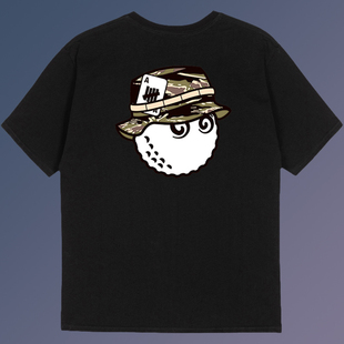 不败五道杠 HIAUTO UND 夏季圆领短袖大头猎人印花 男女情侣款T恤