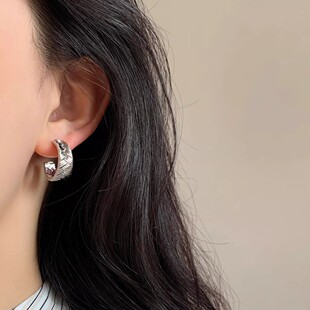 江疏影夜色正浓同款耳环S925银针编织纹理田园风金属耳圈高级感