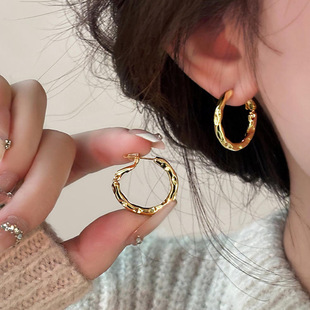 骄阳似我赵今麦聂曦光同款耳环银针不规则褶皱圆形耳环耳圈耳饰女