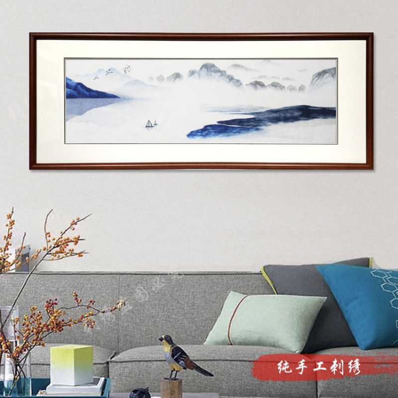 蜀绣 山水风景画 手工刺绣 湖南特产成品 室内装饰画地方民族特色图片