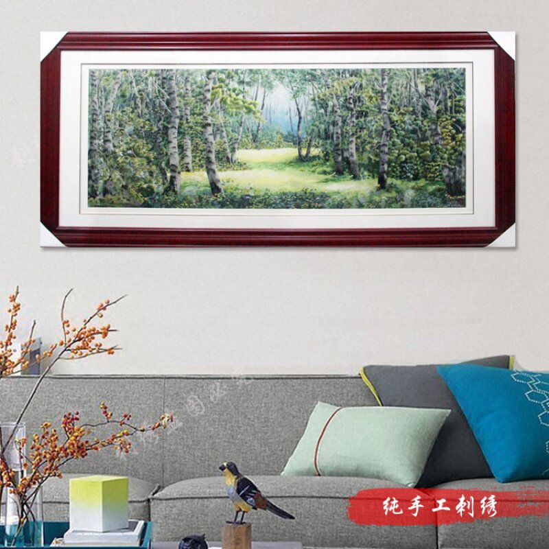 蜀绣 白桦林 春景手工刺绣办公室别墅客厅酒店大堂装饰画领导送礼
