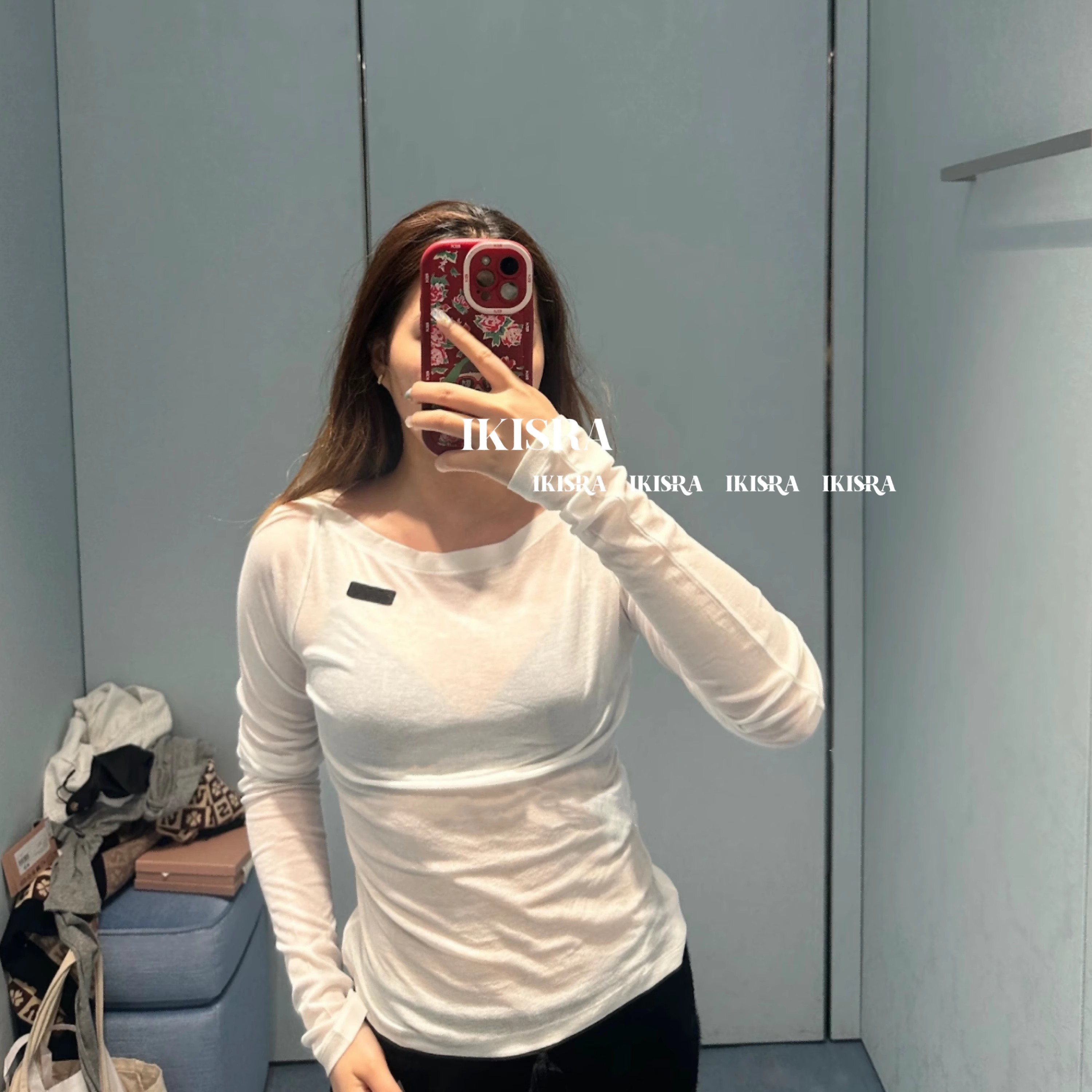 新款一字领白色打底衫防晒长袖