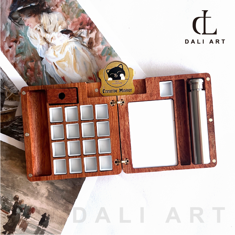 实木多格便携水彩盒水彩分装盒