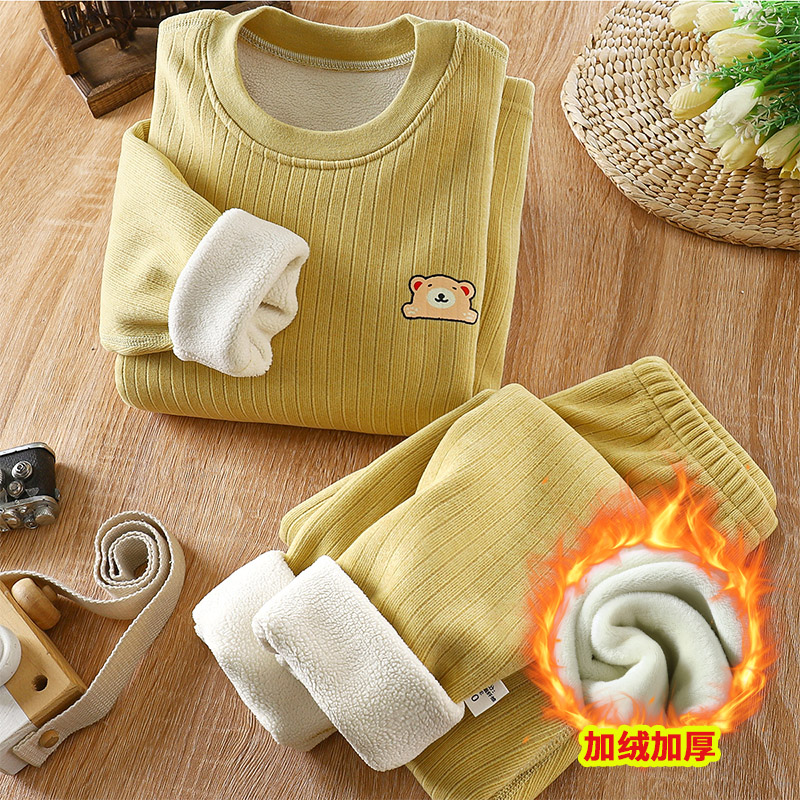 儿童保暖内衣套装男童秋衣秋裤女童加绒加厚分体睡衣大童秋冬宝宝