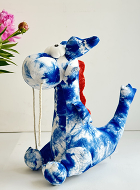 云南大理丽江手工扎染蓝染布艺动物扎染龙摆件家居摆件手工扎染