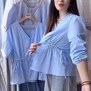 2025新款夏时尚百搭显瘦短袖衬衫女中长款宽松孕收腰大码胖mm上衣