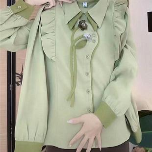 百搭衬衣女 法式 2025显瘦气质小众立体花朵设计感加厚荷叶孕长袖 衫