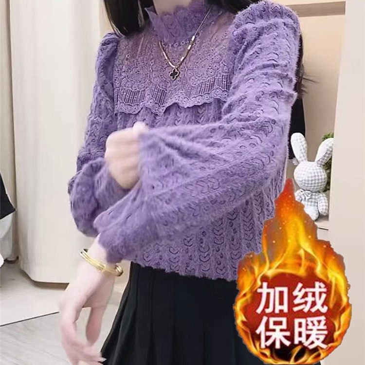 加绒加厚蕾丝内搭衬衫保暖洋气